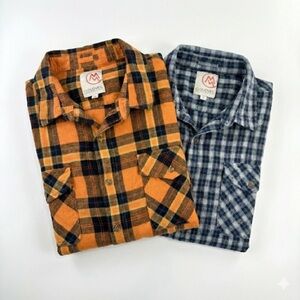 Cloudveil Men's Plaid Button Down Shirt - Orange and Blue